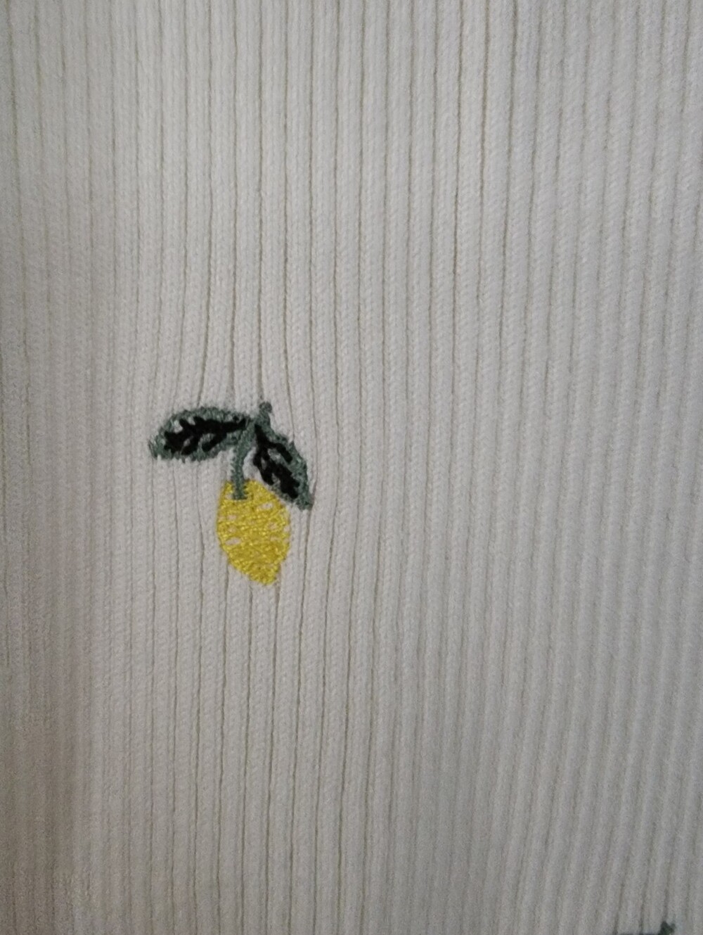 White Ribbed V-Neck Tank Top with Lemon Embroidery - Picture 4 of 6